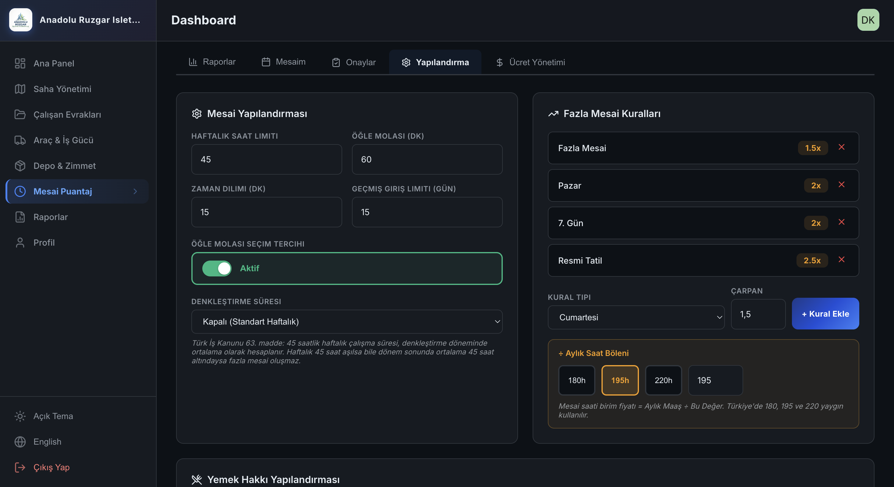 Timesheet configuration